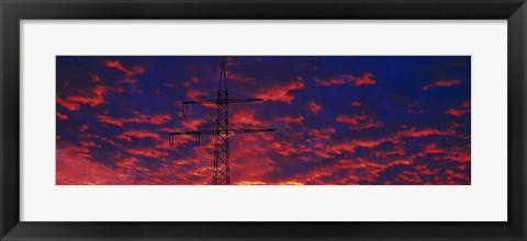 Framed Power lines at sunset Germany Print