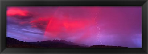 Framed Sunset With Lightning And Rainbow Four Peaks Mountain AZ Print