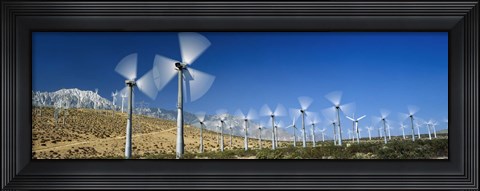 Framed Wind turbines spinning in a field, Palm Springs, California, USA Print
