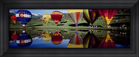 Framed Reflection of hot air balloons in a lake, Snowmass Village, Pitkin County, Colorado, USA Print