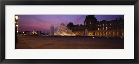 Framed Pyramid lit up at night, Louvre Pyramid, Musee Du Louvre, Paris, Ile-de-France, France Print
