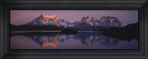 Framed Reflection of mountains in a lake, Lake Pehoe, Cuernos Del Paine, Patagonia, Chile Print