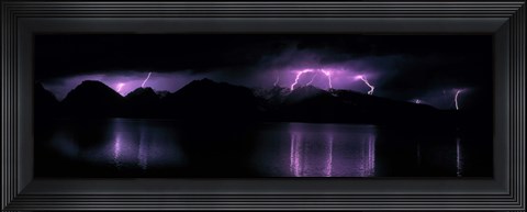 Framed Teton Range w/lightning Grand Teton National Park WY USA Print