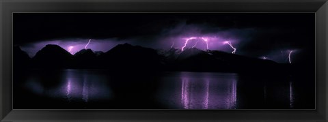 Framed Teton Range w/lightning Grand Teton National Park WY USA Print