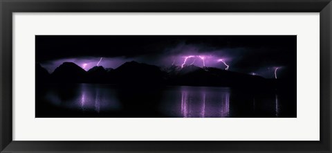 Framed Teton Range w/lightning Grand Teton National Park WY USA Print