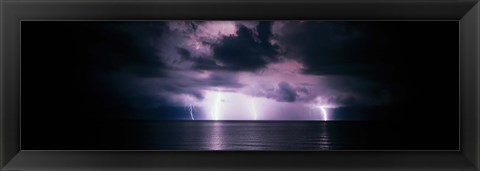 Framed Lightning Bolts Over Gulf Coast, Florida, USA Print