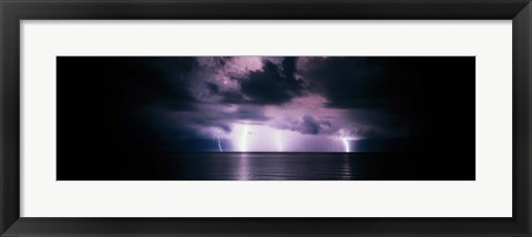 Framed Lightning Bolts Over Gulf Coast, Florida, USA Print