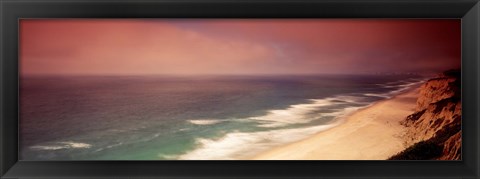 Framed Waves Crashing Into Stormy Coast, San Mateo, California, USA Print