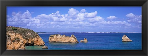 Framed Panoramic View Of A Coastline, Southern Portugal, Algarve Region, Lagos, Portugal Print