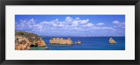 Framed Panoramic View Of A Coastline, Southern Portugal, Algarve Region, Lagos, Portugal Print