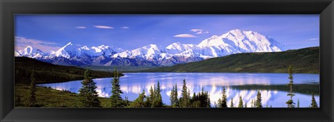 Framed Snow Covered Mountains, Mountain Range, Wonder Lake, Denali National Park, Alaska, USA Print