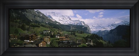 Framed High angle view of a village on a hillside, Wengen, Switzerland Print