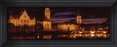 Framed Switzerland, Zurich, Limmat River at night Print