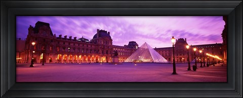 Framed Famous Museum, Sunset, Lit Up At Night, Louvre, Paris, France Print