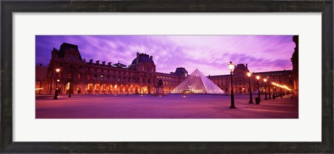 Framed Famous Museum, Sunset, Lit Up At Night, Louvre, Paris, France Print
