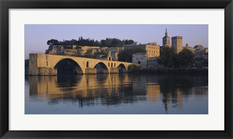 Framed Reflection of a palace on water, Pont Saint-Benezet, Palais Des Papes, Avignon, Provence, France Print