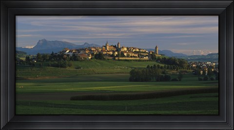 Framed Houses on a hill, Romont, Switzerland Print
