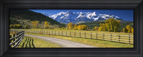 Framed Fence along a road, Sneffels Range, Colorado, USA Print