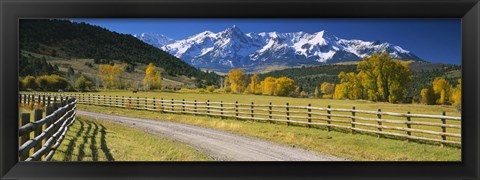 Framed Fence along a road, Sneffels Range, Colorado, USA Print