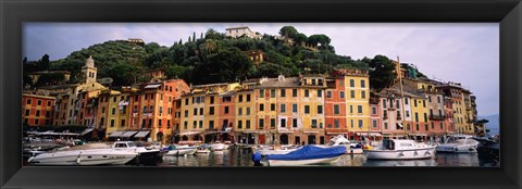 Framed Harbor Houses Portofino Italy Print