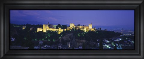 Framed Palace lit up at dusk, Alhambra, Granada, Andalusia, Spain Print