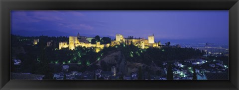 Framed Palace lit up at dusk, Alhambra, Granada, Andalusia, Spain Print