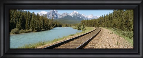 Framed Railroad Tracks Bow River Alberta Canada Print