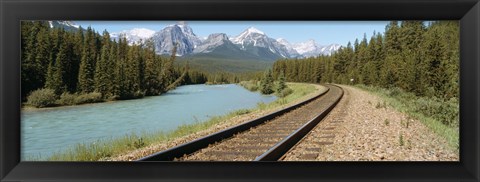 Framed Railroad Tracks Bow River Alberta Canada Print