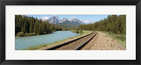 Framed Railroad Tracks Bow River Alberta Canada Print