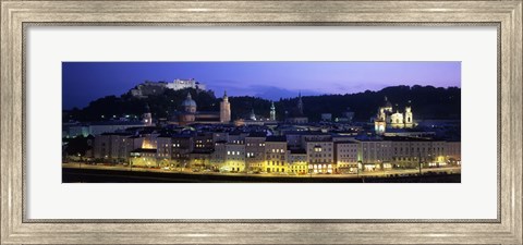 Framed Austria, Salzburg, Salzach River at dusk Print