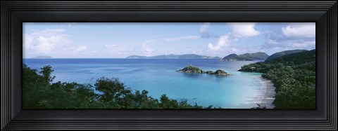 Framed US Virgin Islands, St. John, Trunk Bay, Panoramic view of an island and a beach Print