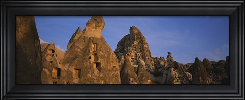Framed Rock formations on a landscape, Uchisar, Cappadocia, Anatolia, Turkey Print