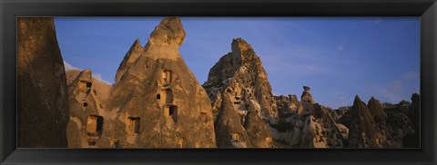 Framed Rock formations on a landscape, Uchisar, Cappadocia, Anatolia, Turkey Print