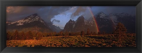 Framed Sunrise &amp; rainbow Grand Teton National Park WY USA Print