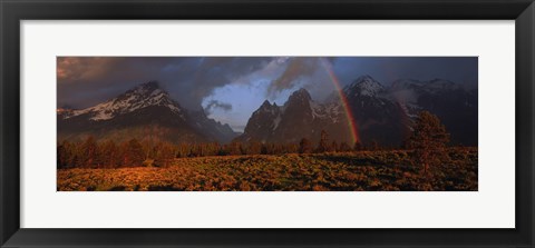 Framed Sunrise &amp; rainbow Grand Teton National Park WY USA Print