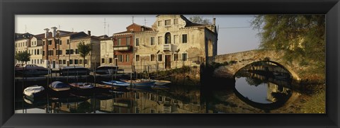 Framed Reflection of boats and houses in water, Venice, Veneto, Italy Print