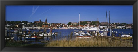 Framed Boats docked at the harbor, Flensburg Harbor, Munsterland, Germany Print