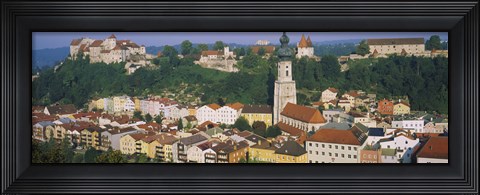 Framed High angle view of buildings in a town, Salzach River, Burghausen, Bavaria, Germany Print