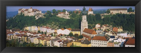 Framed High angle view of buildings in a town, Salzach River, Burghausen, Bavaria, Germany Print