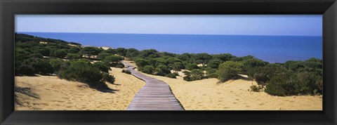 Framed Boardwalk on the beach, Cuesta De Maneli, Donana National Park, Huelva Province, Spain Print