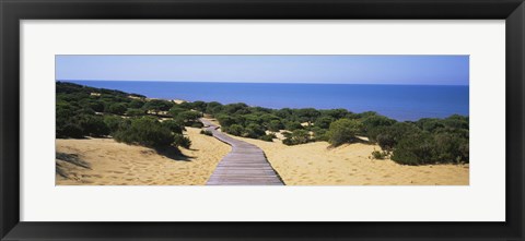 Framed Boardwalk on the beach, Cuesta De Maneli, Donana National Park, Huelva Province, Spain Print