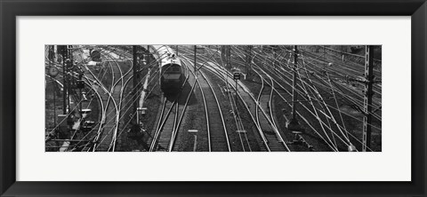 Framed High angle view of a train on railroad track in a shunting yard, Germany Print