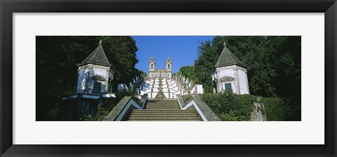 Framed Low angle view of a cathedral, Steps of the Five Senses, Bom Jesus Do Monte, Braga, Portugal Print