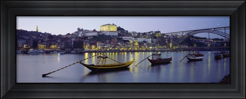 Framed Boats In A River, Douro River, Porto, Portugal Print