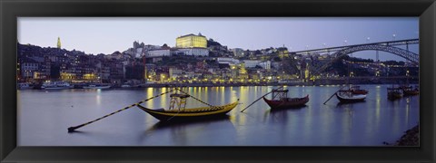 Framed Boats In A River, Douro River, Porto, Portugal Print