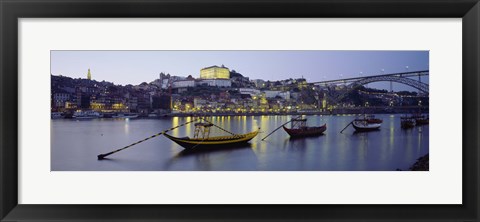 Framed Boats In A River, Douro River, Porto, Portugal Print