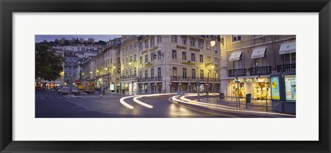 Framed Traffic on a road, Praca de Figueira, Lisbon, Portugal Print