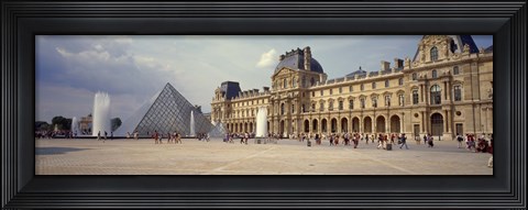 Framed Tourists near a pyramid, Louvre Pyramid, Musee Du Louvre, Paris, Ile-de-France, France Print