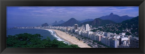 Framed Aerial view of Copacabana Beach, Rio De Janeiro, Brazil Print