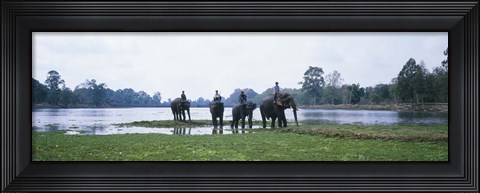 Framed Siem Reap River &amp; Elephants Angkor Vat Cambodia Print